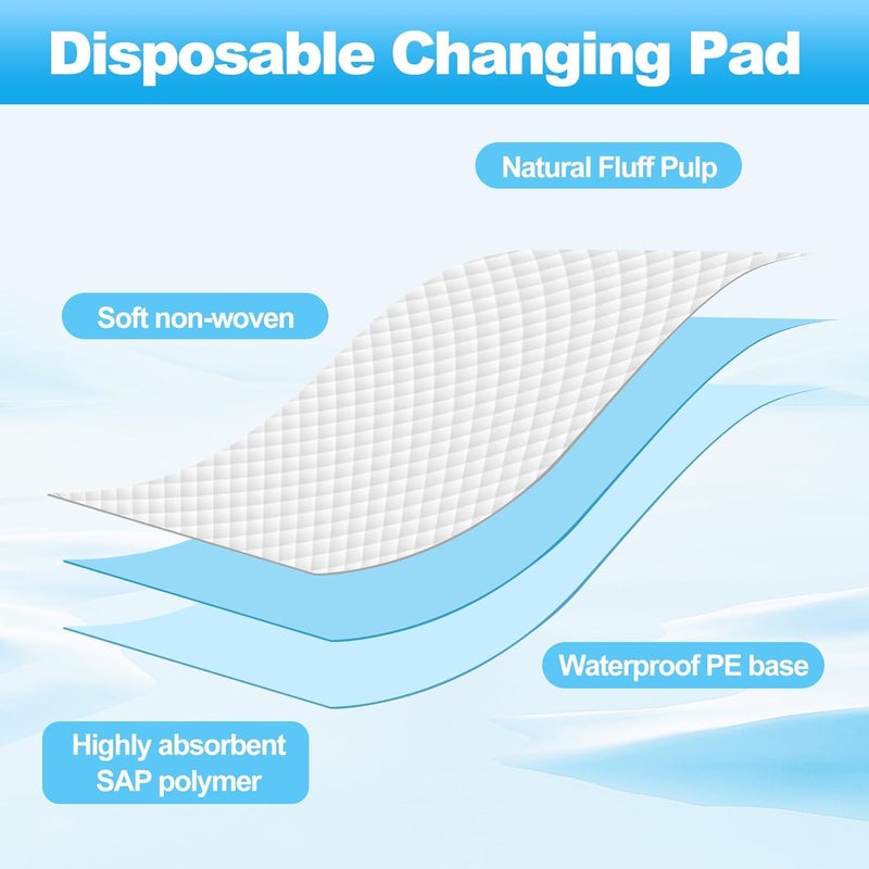 Extrapins 100 Pack Disposable Changing Pads,Waterproof Baby Disposable Underpads,Soft Absorbent Waterproof Diaper Changing Pad for Baby Incontinence with Moisture Protector,23.6 x 17.7Inch(Blue) - Image 3